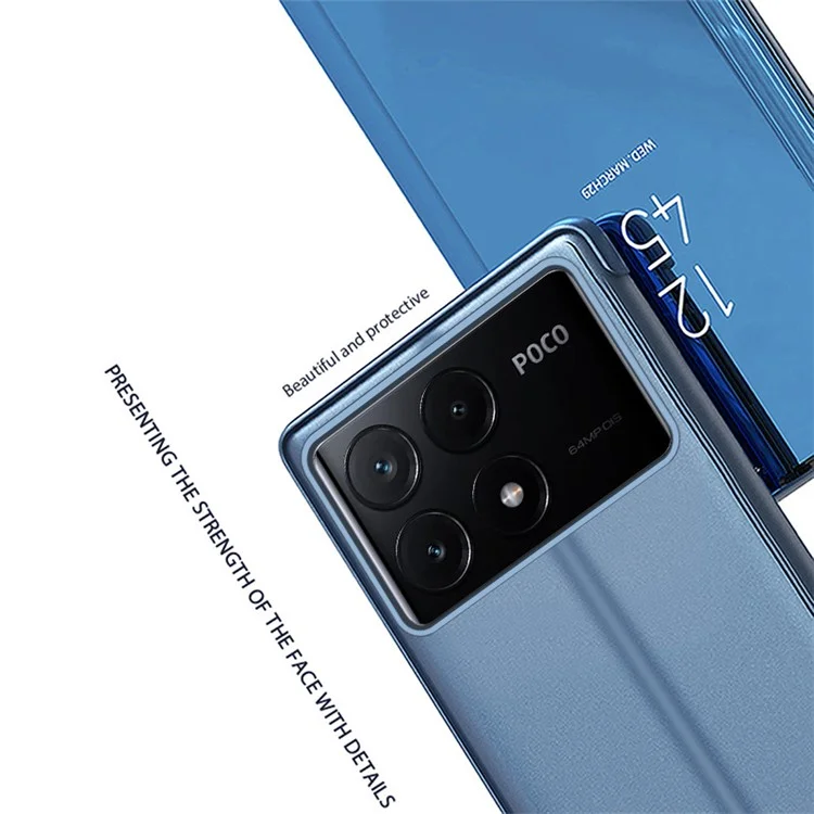 Für Xiaomi Poco F6 Pro 5G / Redmi K70 5G / K70 Pro 5G Hülle Spiegeldesign Leder Handyhülle - Blau