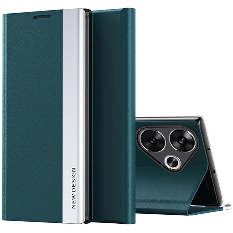 Pour Xiaomi Poco F6 5G / Redmi Turbo 3 5G Coque Anti-Rayure en Cuir avec Support - Vert