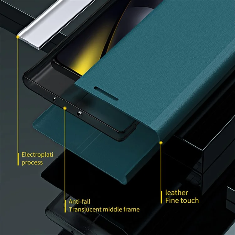 Pour Xiaomi Poco F6 5G / Redmi Turbo 3 5G Coque Anti-Rayure en Cuir avec Support - Vert