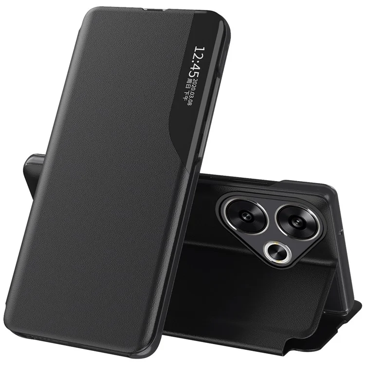 Per Xiaomi Poco F6 5G / Redmi Turbo 3 5G Custodia Stand Custodia in pelle con finestra - Nero