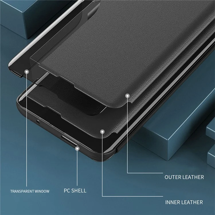 Per Xiaomi Poco F6 5G / Redmi Turbo 3 5G Custodia Stand Custodia in pelle con finestra - Nero