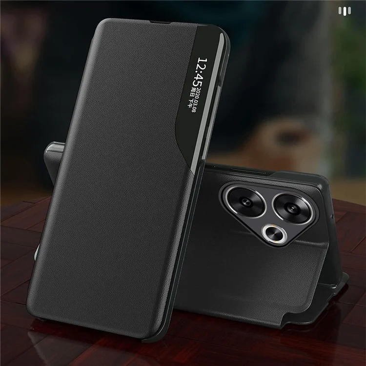 Per Xiaomi Poco F6 5G / Redmi Turbo 3 5G Custodia Stand Custodia in pelle con finestra - Nero