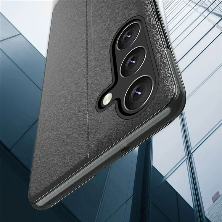 Para Samsung Galaxy A55 5G Case Clear View Window Flip Leather Phone Cover - Preto