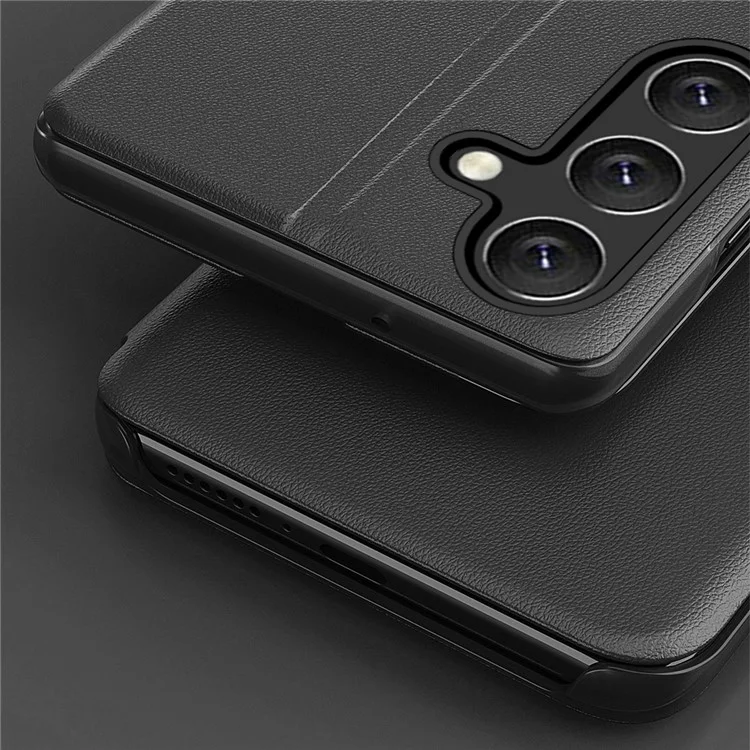 Para Samsung Galaxy A55 5G Case Clear View Window Flip Leather Phone Cover - Preto