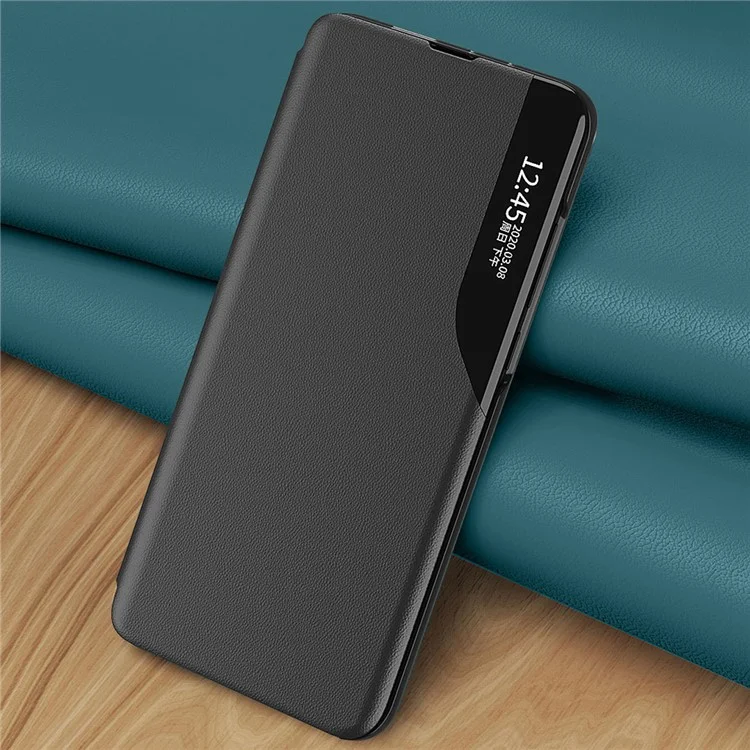 Para Samsung Galaxy A55 5G Case Clear View Window Flip Leather Phone Cover - Preto