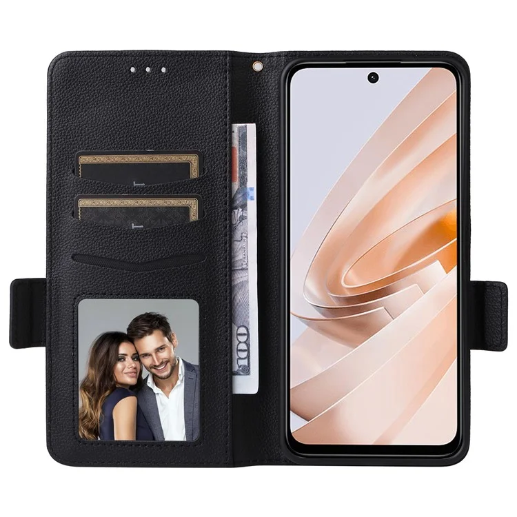 Pour Xiaomi Redmi 13 5G / 13 4G / Note 13R 5G / Poco M6 4G Étui Sac à Main Texture Litchi Cuir Étui Téléphone - Noir