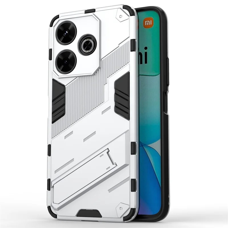 For Xiaomi Redmi 13 5G / 13 4G Case PC+TPU Shockproof Protective Phone Cover with Kickstand - White
