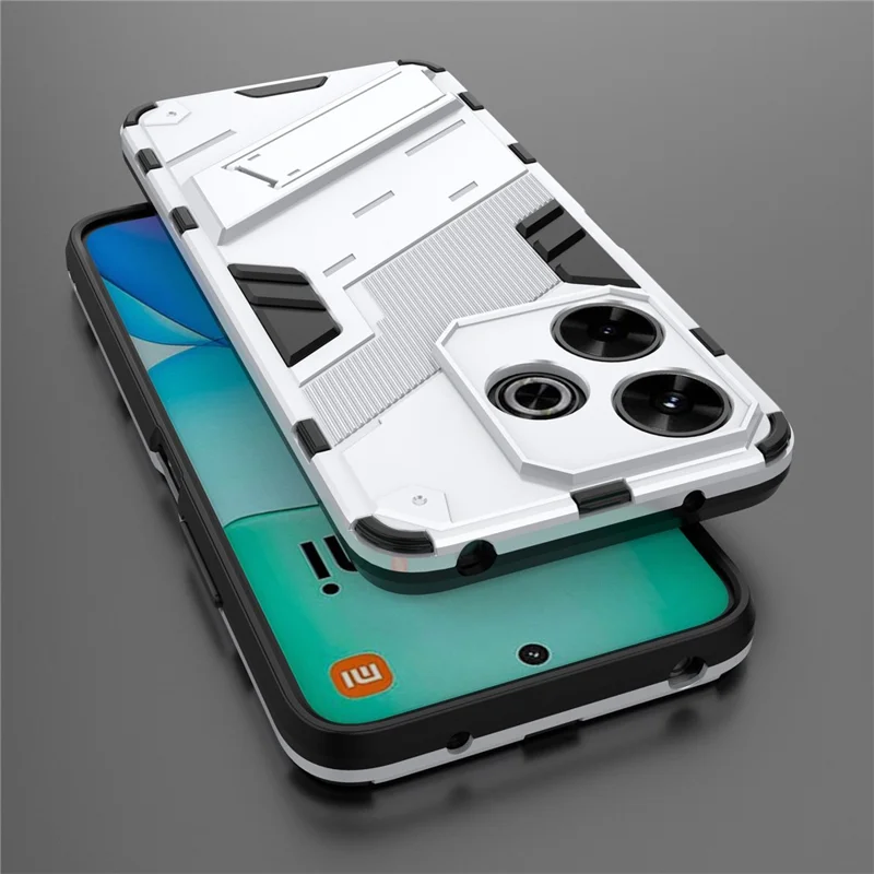 For Xiaomi Redmi 13 5G / 13 4G Case PC+TPU Shockproof Protective Phone Cover with Kickstand - White