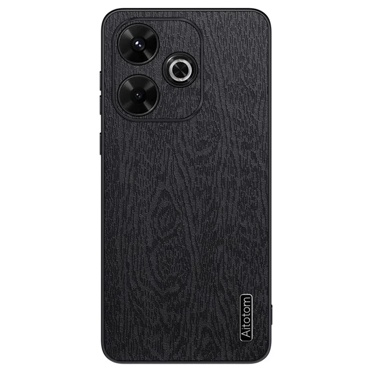 Para Xiaomi Redmi 13 5G / 13 4G Case Texture Wood Leather+PC+TPU Hybrid Phone Cover - Preto