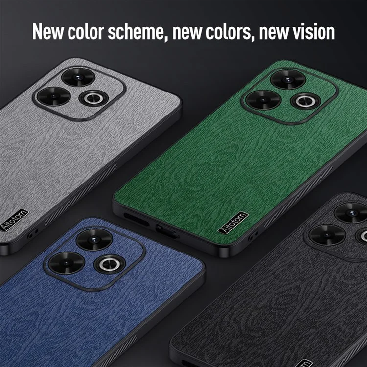 Para Xiaomi Redmi 13 5G / 13 4G Case Texture Wood Leather+PC+TPU Hybrid Phone Cover - Preto