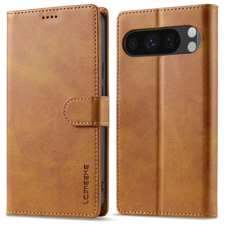 LC.IMEEKE For Google Pixel 9 / 9 Pro Case Magnetic Buckle Wallet Leather Phone Cover Calf Texture - Yellow