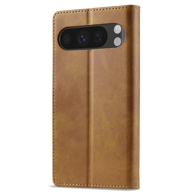 LC.IMEEKE For Google Pixel 9 / 9 Pro Case Magnetic Buckle Wallet Leather Phone Cover Calf Texture - Yellow