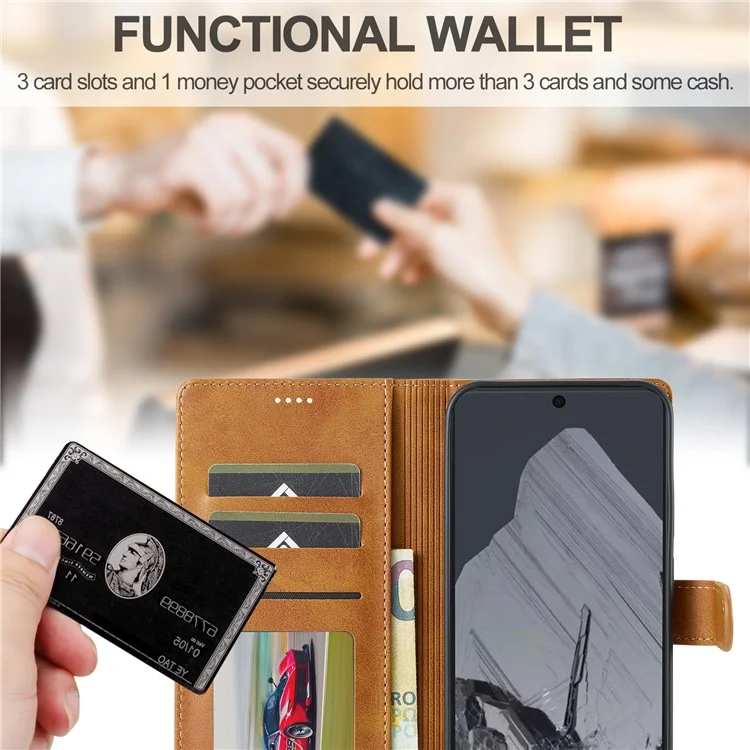 LC.IMEEKE For Google Pixel 9 / 9 Pro Case Magnetic Buckle Wallet Leather Phone Cover Calf Texture - Yellow