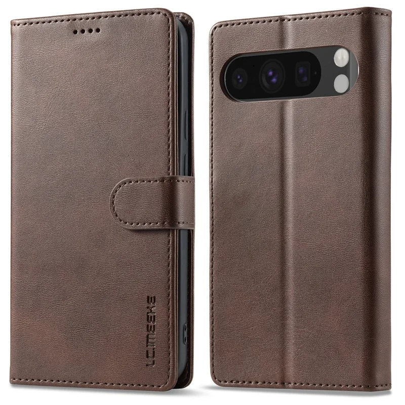 LC.IMEEKE For Google Pixel 9 / 9 Pro Case Magnetic Buckle Wallet Leather Phone Cover Calf Texture - Brown