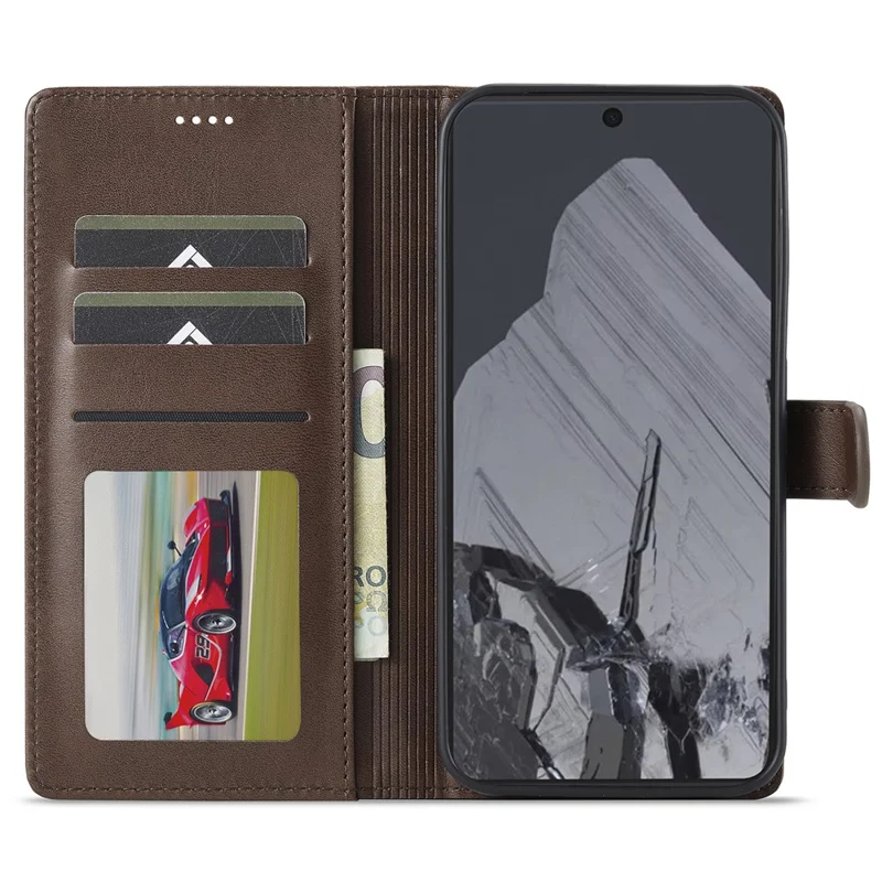LC.IMEEKE For Google Pixel 9 / 9 Pro Case Magnetic Buckle Wallet Leather Phone Cover Calf Texture - Brown