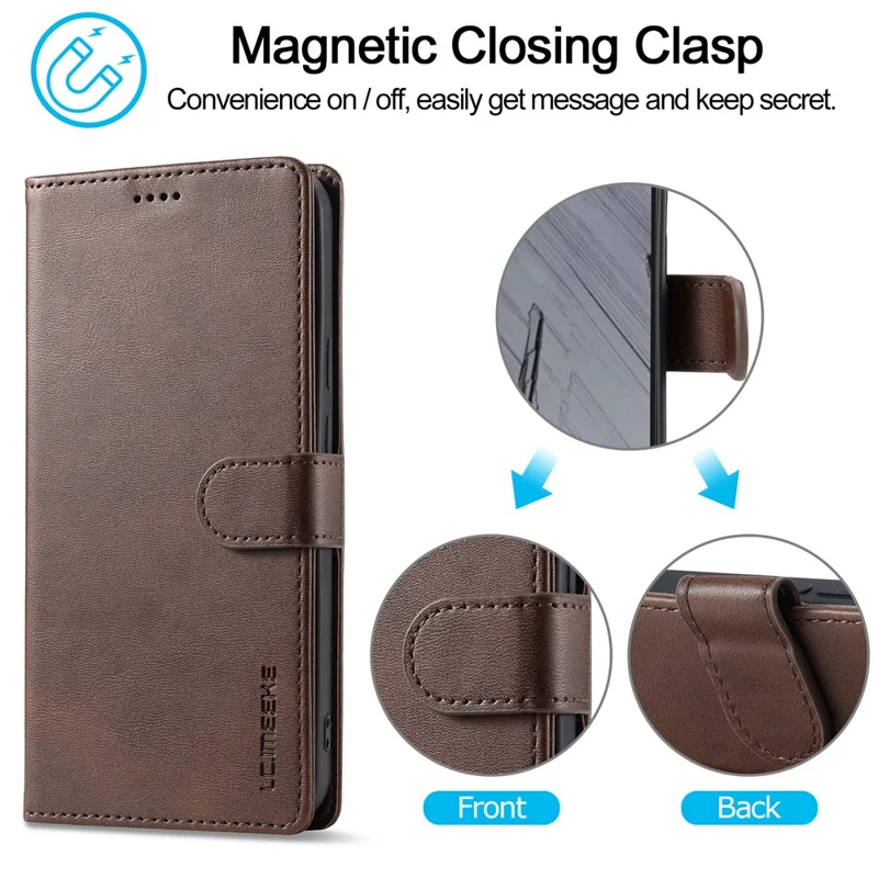 LC.IMEEKE For Google Pixel 9 / 9 Pro Case Magnetic Buckle Wallet Leather Phone Cover Calf Texture - Brown