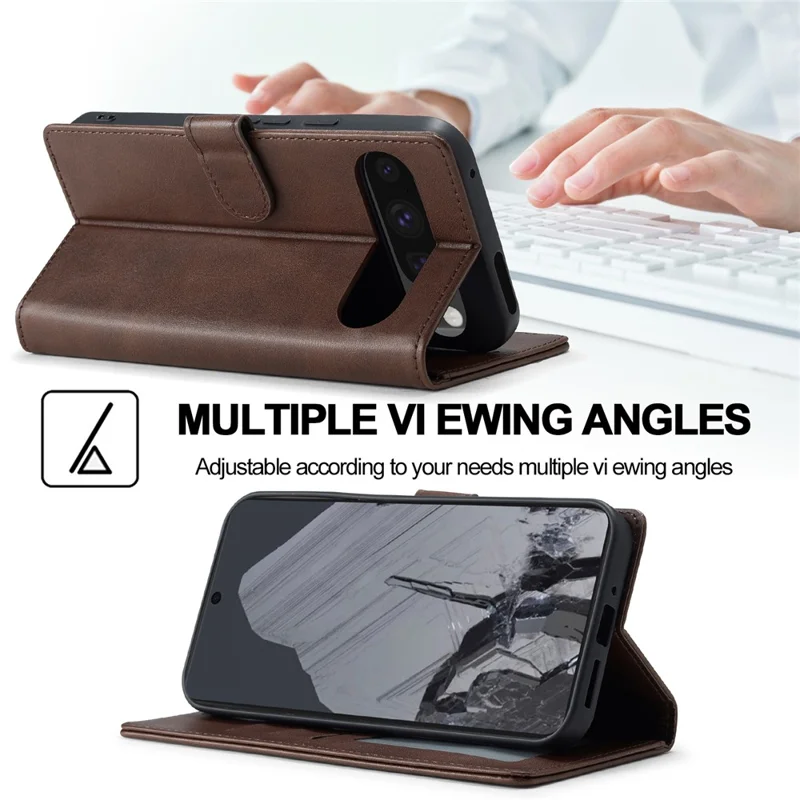 LC.IMEEKE For Google Pixel 9 / 9 Pro Case Magnetic Buckle Wallet Leather Phone Cover Calf Texture - Brown