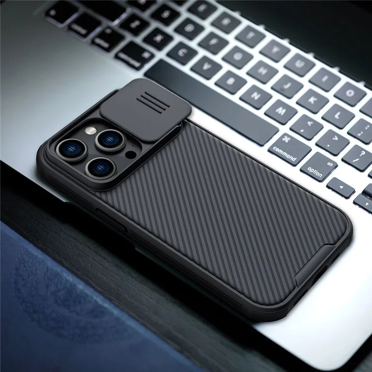 NILLKIN CamShield Pro Series pour iPhone 14 Pro Max Slide Camera Protection Anti-scratch Phone Case TPU Frame PC Back Cover - Noir