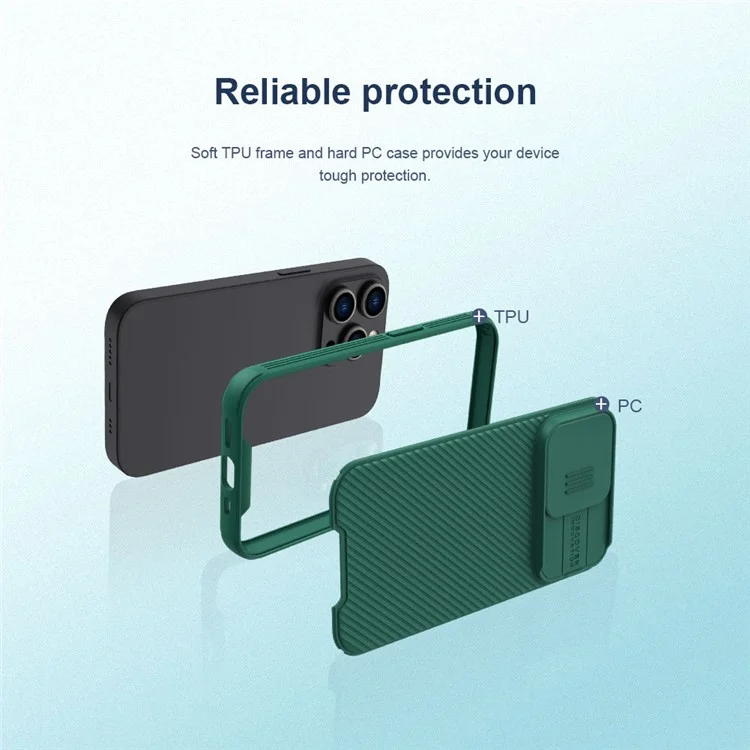 NILLKIN CamShield Pro Series pour iPhone 14 Pro Max Slide Camera Protection Anti-scratch Phone Case TPU Frame PC Back Cover - Noir