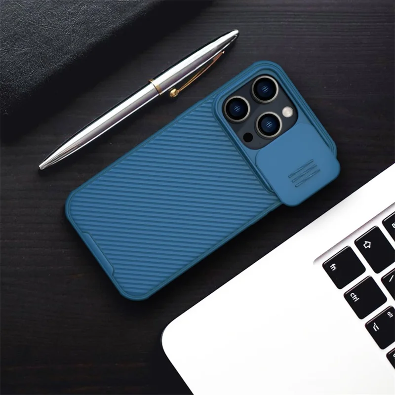 NILLKIN CamShield Pro Series for iPhone 14 Pro Max Slide Camera Protection Anti-scratch Phone Case TPU Frame PC Back Cover - Blue