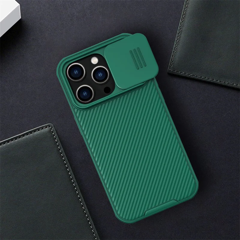 NILLKIN CamShield Pro Series for iPhone 14 Pro Max Slide Camera Protection Anti-scratch Phone Case TPU Frame PC Back Cover - Blue