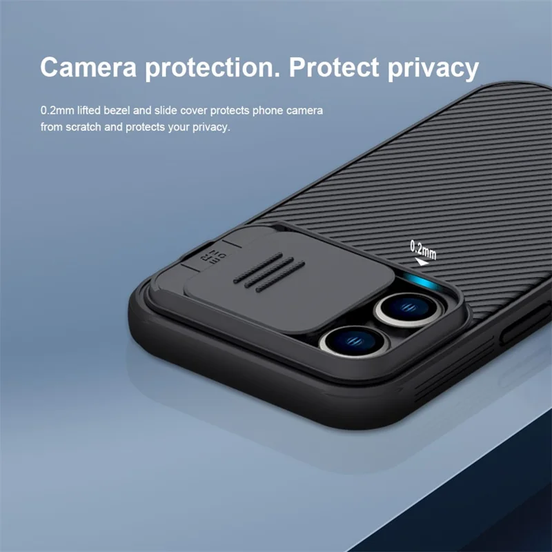NILLKIN CamShield Pro Series for iPhone 14 Pro Max Slide Camera Protection Anti-scratch Phone Case TPU Frame PC Back Cover - Blue