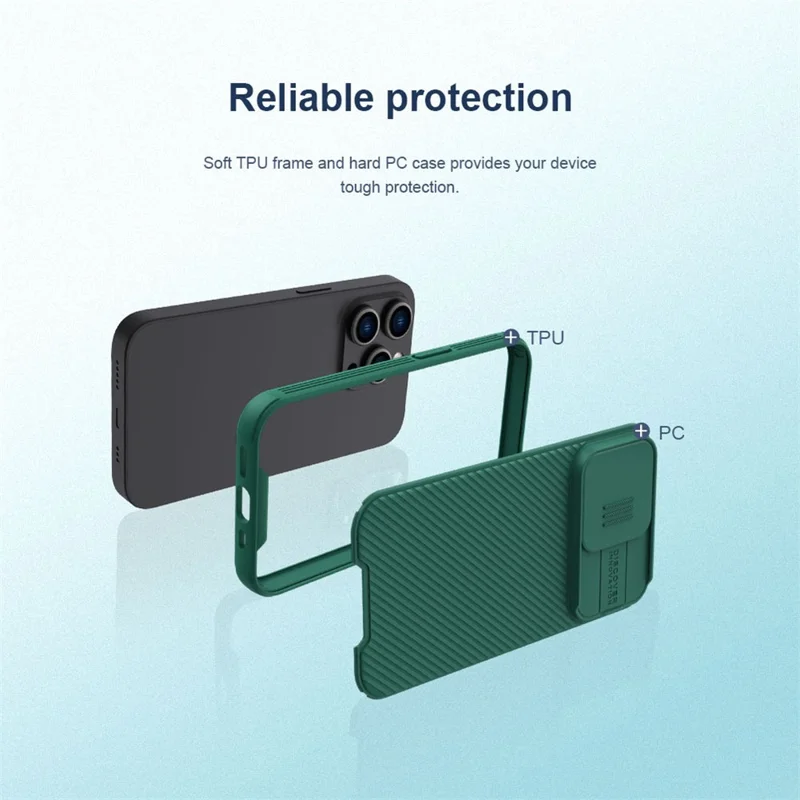 NILLKIN CamShield Pro Series for iPhone 14 Pro Max Slide Camera Protection Anti-scratch Phone Case TPU Frame PC Back Cover - Blue