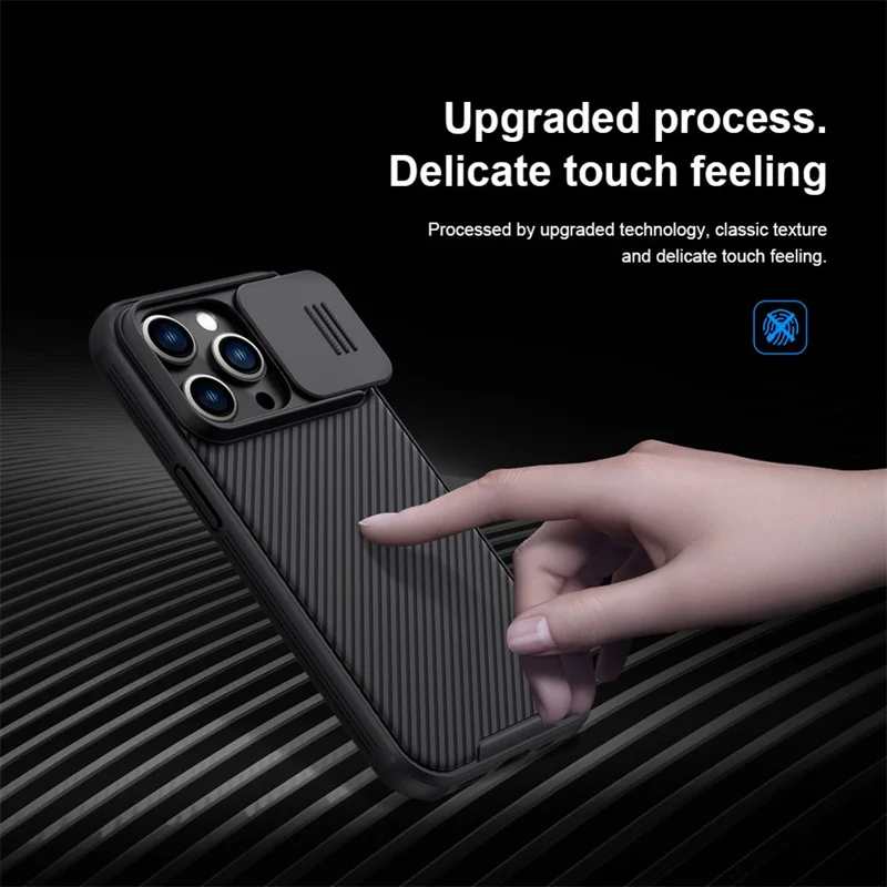 NILLKIN CamShield Pro Series for iPhone 14 Pro Max Slide Camera Protection Anti-scratch Phone Case TPU Frame PC Back Cover - Blue