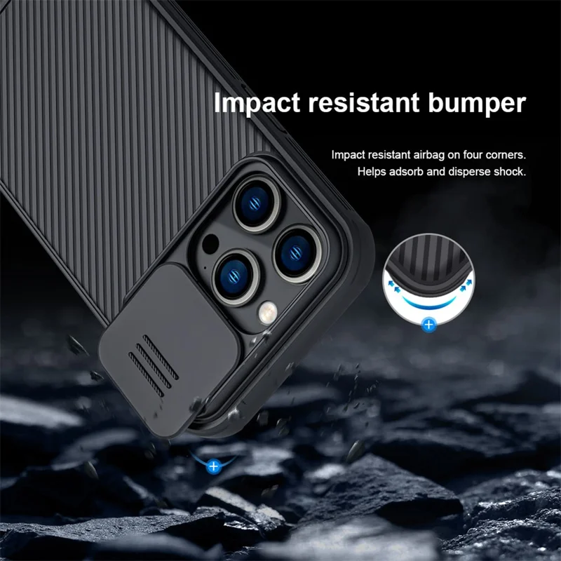 NILLKIN CamShield Pro Series for iPhone 14 Pro Max Slide Camera Protection Anti-scratch Phone Case TPU Frame PC Back Cover - Blue