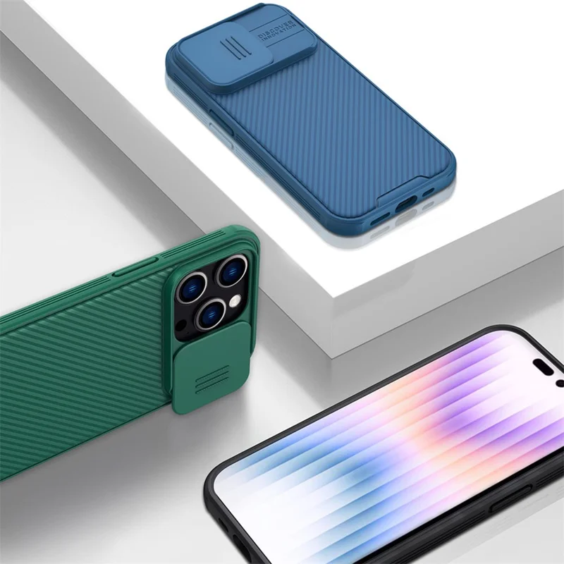 NILLKIN CamShield Pro Series for iPhone 14 Pro Max Slide Camera Protection Anti-scratch Phone Case TPU Frame PC Back Cover - Blue
