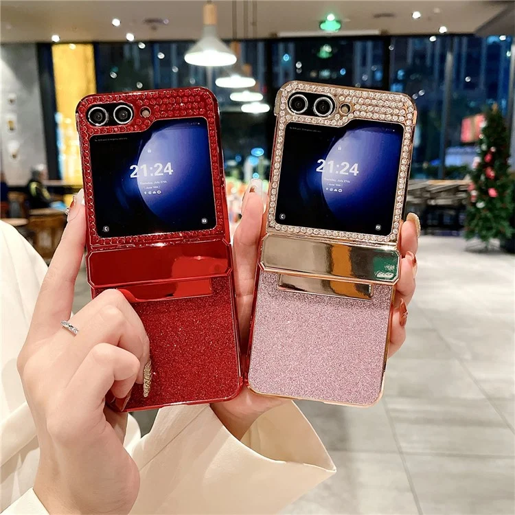 Pour Samsung Galaxy Z Flip6 5G / Z Flip5 5G Étui Glitter Bling PU Cuir+Dur PC Couvercle Arrière de Téléphone - Bleu