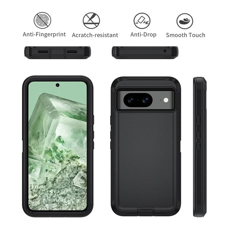 For Google Pixel 8a Slim-Fit Phone Case Anti-Scratch PC+TPU Drop-proof Cover - Black+Orange