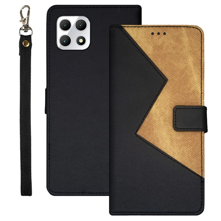 IDEWEI para T-Mobile REVVL 7 / Teléfono T 2 5G Funda Cuero Artificial Funda Teléfono Color Splicing - Negro