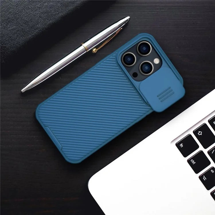 NILLKIN CamShield Pro Series for iPhone 14 Pro 6.1 inch Slide Camera Protection Hard PC Soft TPU Case Shockproof Phone Cover - Blue