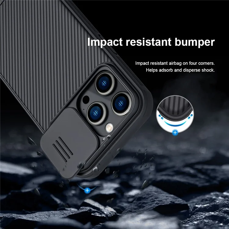 NILLKIN CamShield Pro Series for iPhone 14 Pro 6.1 inch Slide Camera Protection Hard PC Soft TPU Case Shockproof Phone Cover - Blue