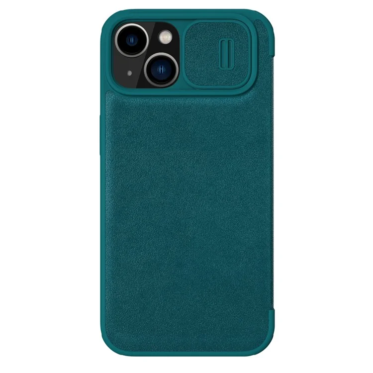 NILLKIN Qin Pro Series for iPhone 14 / iPhone 13 Full Protection Phone Case with Sliding Lens Cover PU Leather Phone Shell Card Holder - Green