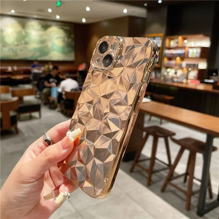 For iPhone 13 Cell Phone Case Electroplated Diamond Texture Anti-Drop TPU Cover - Gold