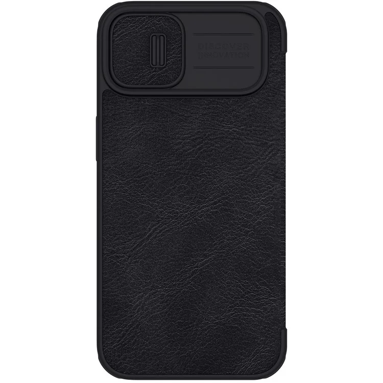 NILLKIN Qin Pro Series for iPhone 14 Plus Ultra Slim Dirt-proof Phone Case with Sliding Lens Protection Cover and Card Slots Anti-fall Phone Flip Shell - Black