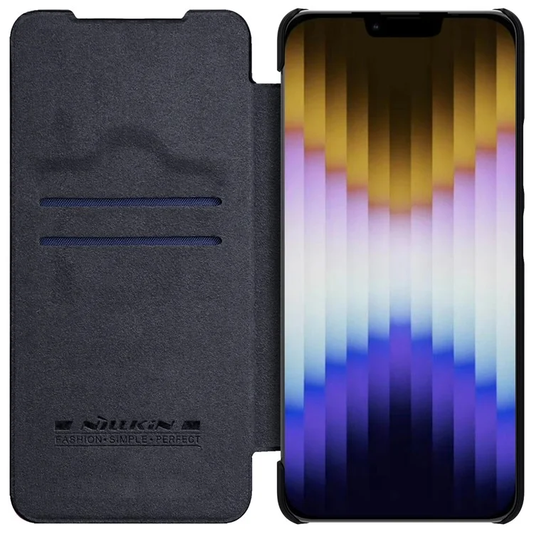 NILLKIN Qin Pro Series for iPhone 14 Plus Ultra Slim Dirt-proof Phone Case with Sliding Lens Protection Cover and Card Slots Anti-fall Phone Flip Shell - Black