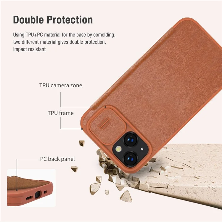 NILLKIN Qin Pro Series for iPhone 14 Plus Ultra Slim Dirt-proof Phone Case with Sliding Lens Protection Cover and Card Slots Anti-fall Phone Flip Shell - Black