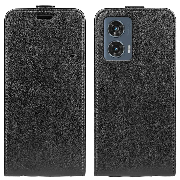 Für Motorola Edge 50 Fusion 5G Case Vertikale Flip-Kartensteckplätze Leder Handyhülle - Schwarz