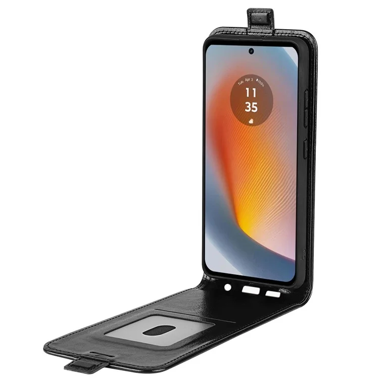 Für Motorola Edge 50 Fusion 5G Case Vertikale Flip-Kartensteckplätze Leder Handyhülle - Schwarz
