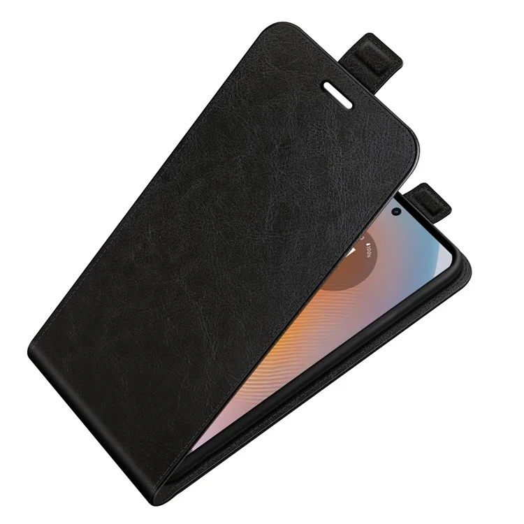 Für Motorola Edge 50 Fusion 5G Case Vertikale Flip-Kartensteckplätze Leder Handyhülle - Schwarz