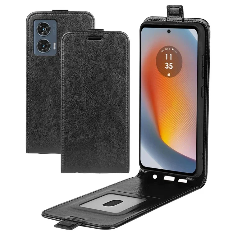 Für Motorola Edge 50 Fusion 5G Case Vertikale Flip-Kartensteckplätze Leder Handyhülle - Schwarz