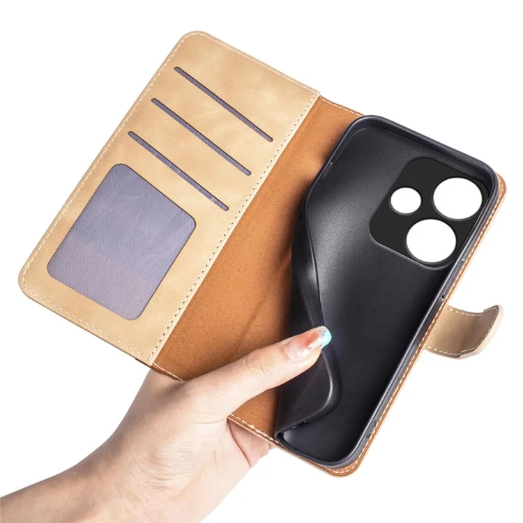For Xiaomi Redmi Turbo 3 5G / Poco F6 5G Leather Case Splicing Color Leather Phone Cover - Yellow