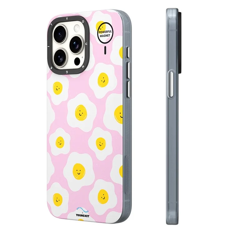 YOUNGKIT Mousse Series Pour iPhone 14 Pro Étui IMD Pattern PC+TPU Magnetic Phone Cover - MUScx003-Oeuf Poché