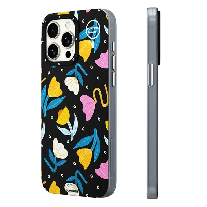 YOUNGKIT Mousse-serie til iPhone 13 Pro skånlæder med IMD-mønster PC+TPU magnetisk telefonbeskytning - MUScx001-Blomster