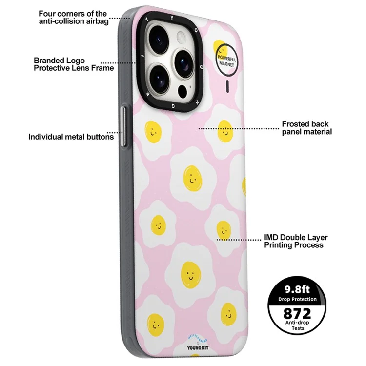YOUNGKIT Mousse-Serie für iPhone 13 Pro Max Hülle IMD PC+TPU Magnetische Handyhülle - MUScx003-Pochiertes Ei