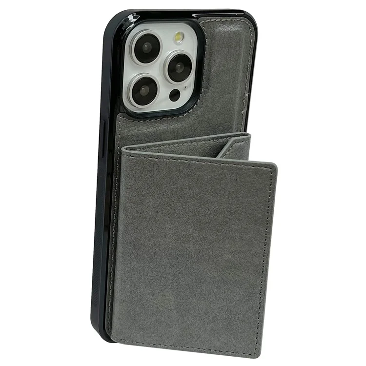 Für iPhone 14 Pro Max Kickstand Case PU+TPU Handyhülle - Detachable Card Bag - Grau