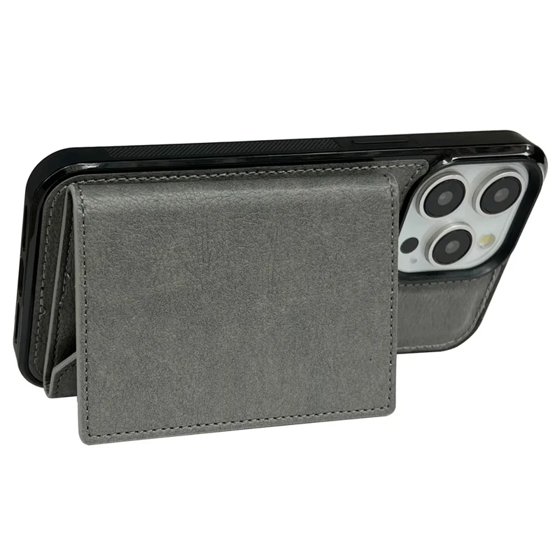 Für iPhone 14 Pro Max Kickstand Case PU+TPU Handyhülle - Detachable Card Bag - Grau